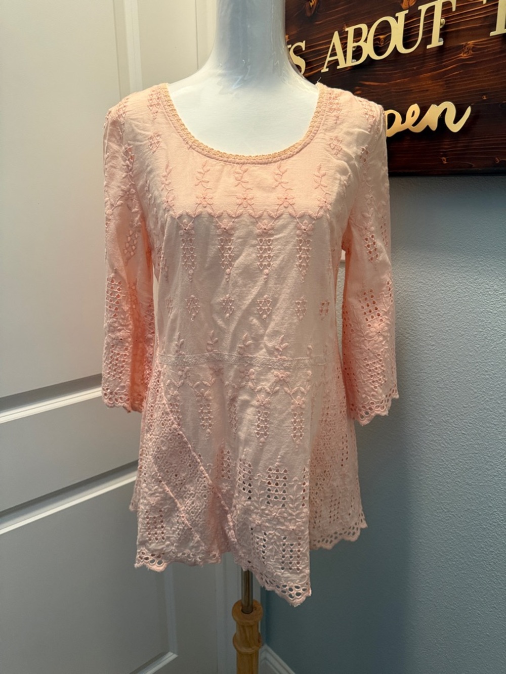Sundance Peach Eyelet Embroidered Tunic Top